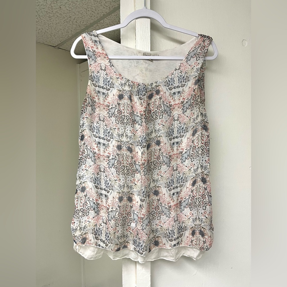 100% Silk Floral Sleeveless Top, Made in Italy